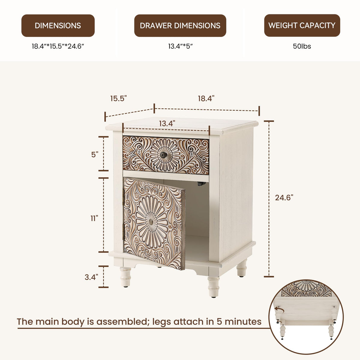 Round Three-Drawer Nightstand