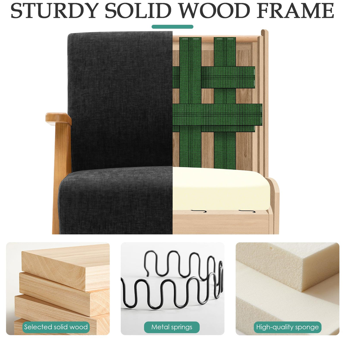 2 Pcs Home Accent Chair Mid Century Modern Accent Chair with Wood Frame