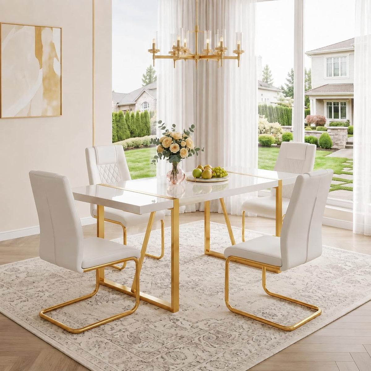 White & Gold Dining Table Set