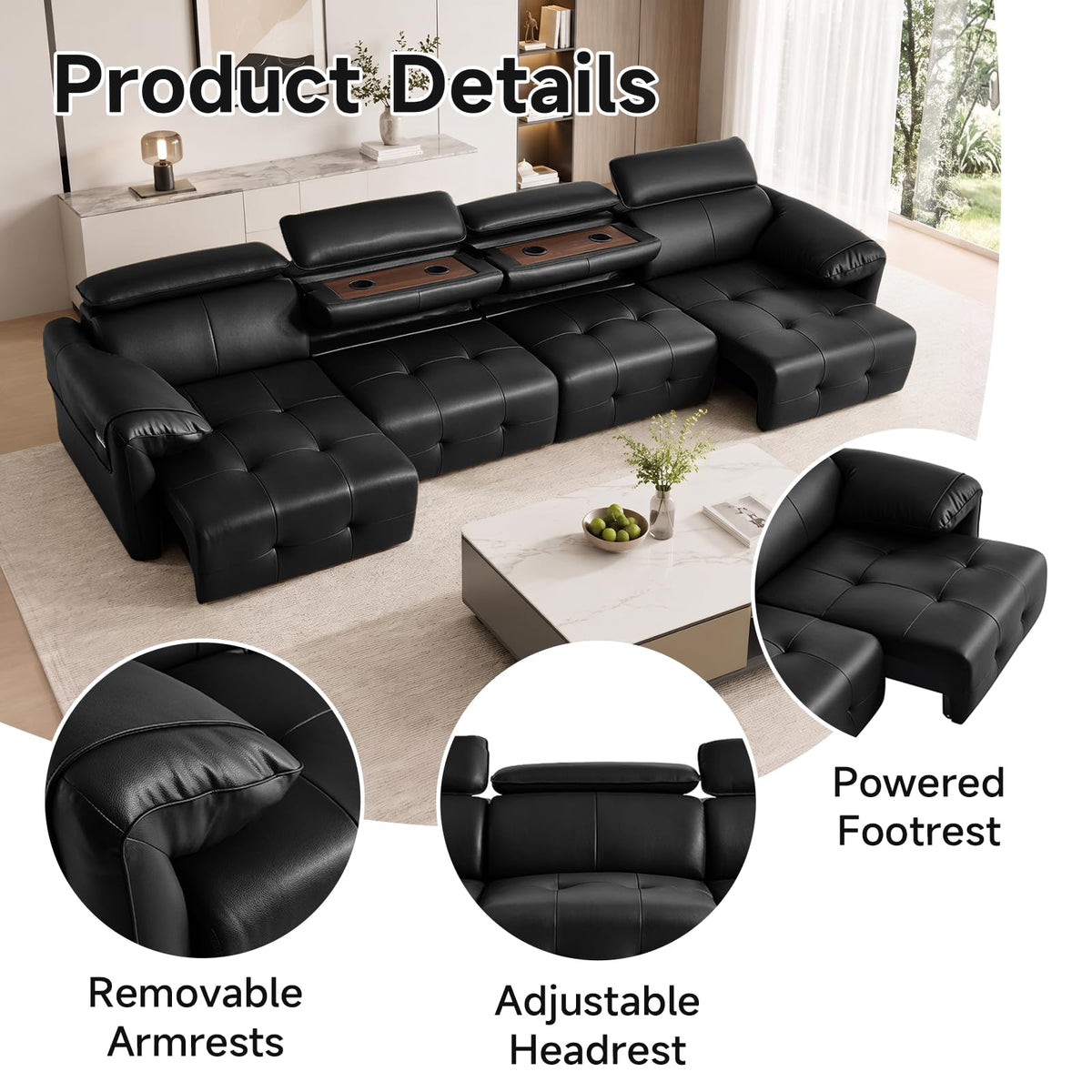 Electric Pull Out Sofa With Adjustable Headrests