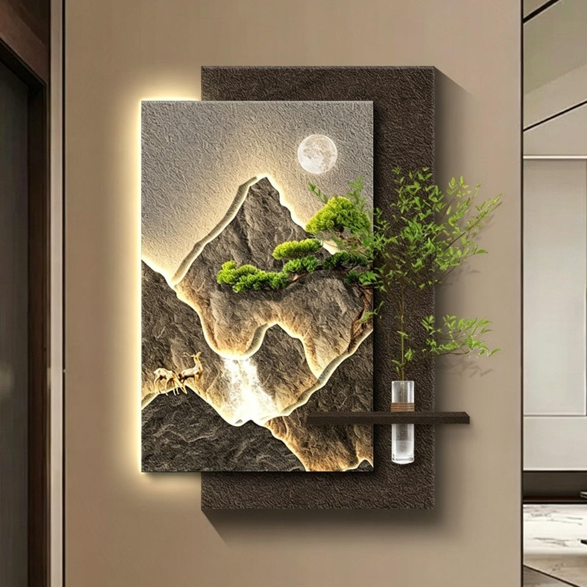 3D Sandstone LED Pine Landscape Wall Art