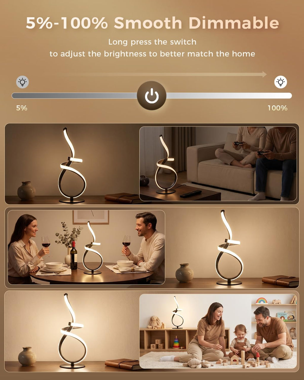 Gold Cool Table Lamps Set of 2, Modern LED Spiral Desk Lights