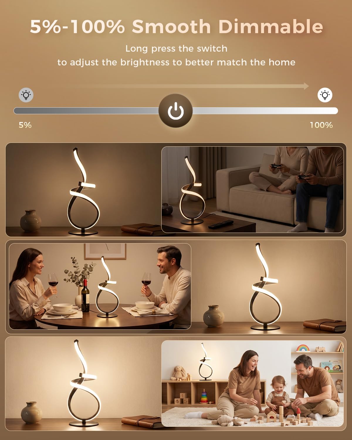 Gold Cool Table Lamps Set of 2, Modern LED Spiral Desk Lights
