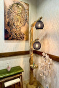 SODEF Handmade Wooden Floor Lamp 59 in Black Sphere Yalıkavak Series Wood Trunk