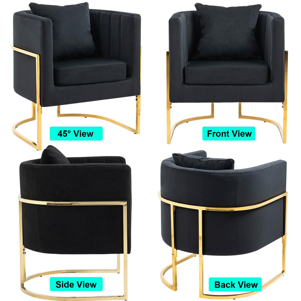 Velvet Barrel Accent Chair with Pillow