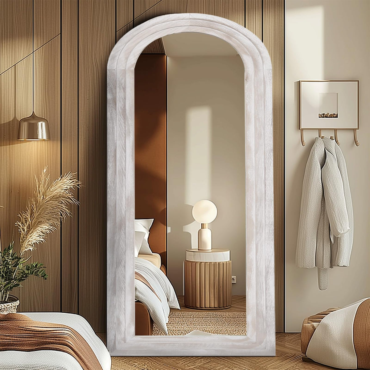 Arched Solid Wood Full-Length Mirror