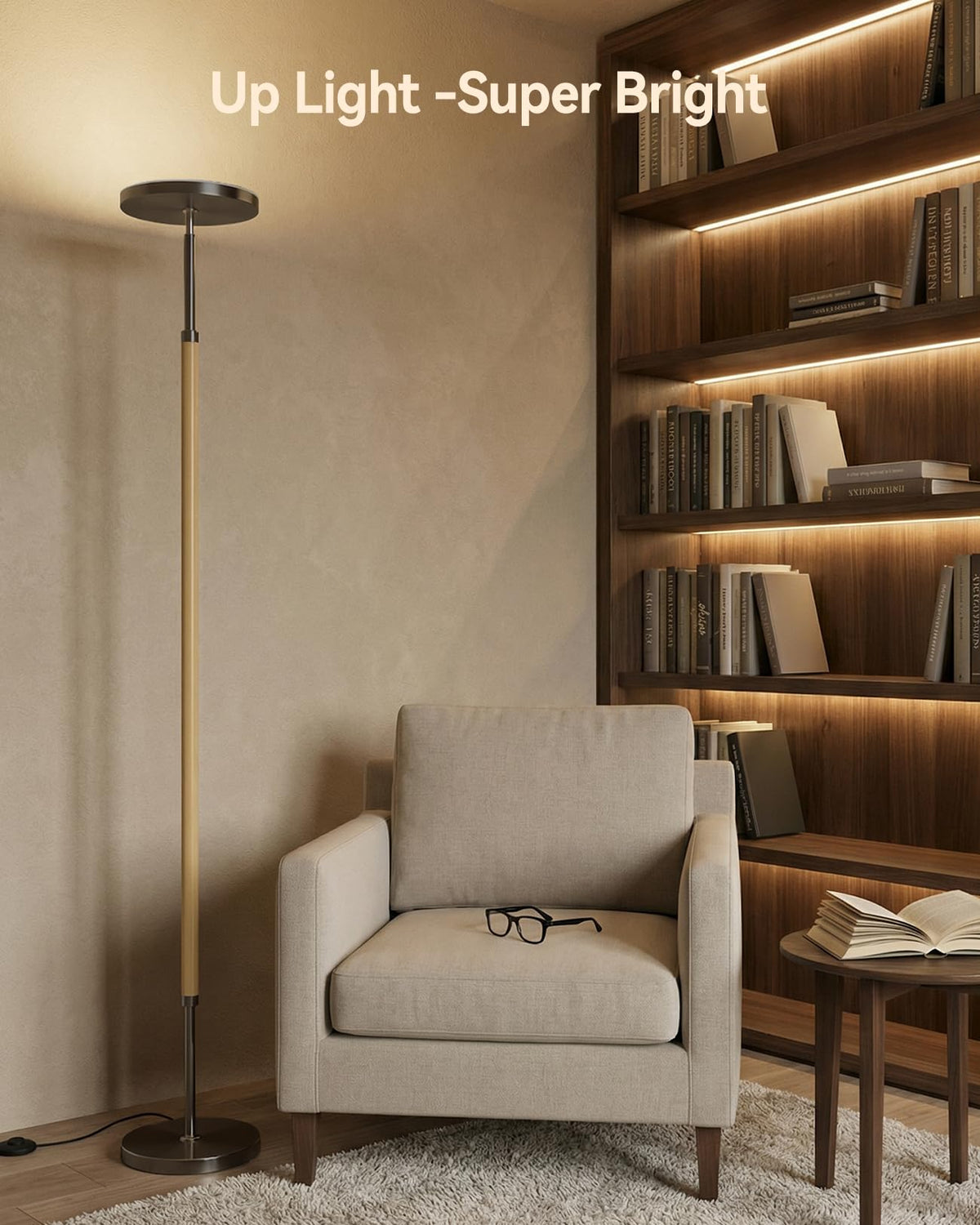 JOOFO Wood LED Torchiere Floor Lamp with Remote, 3000LM Dimmable