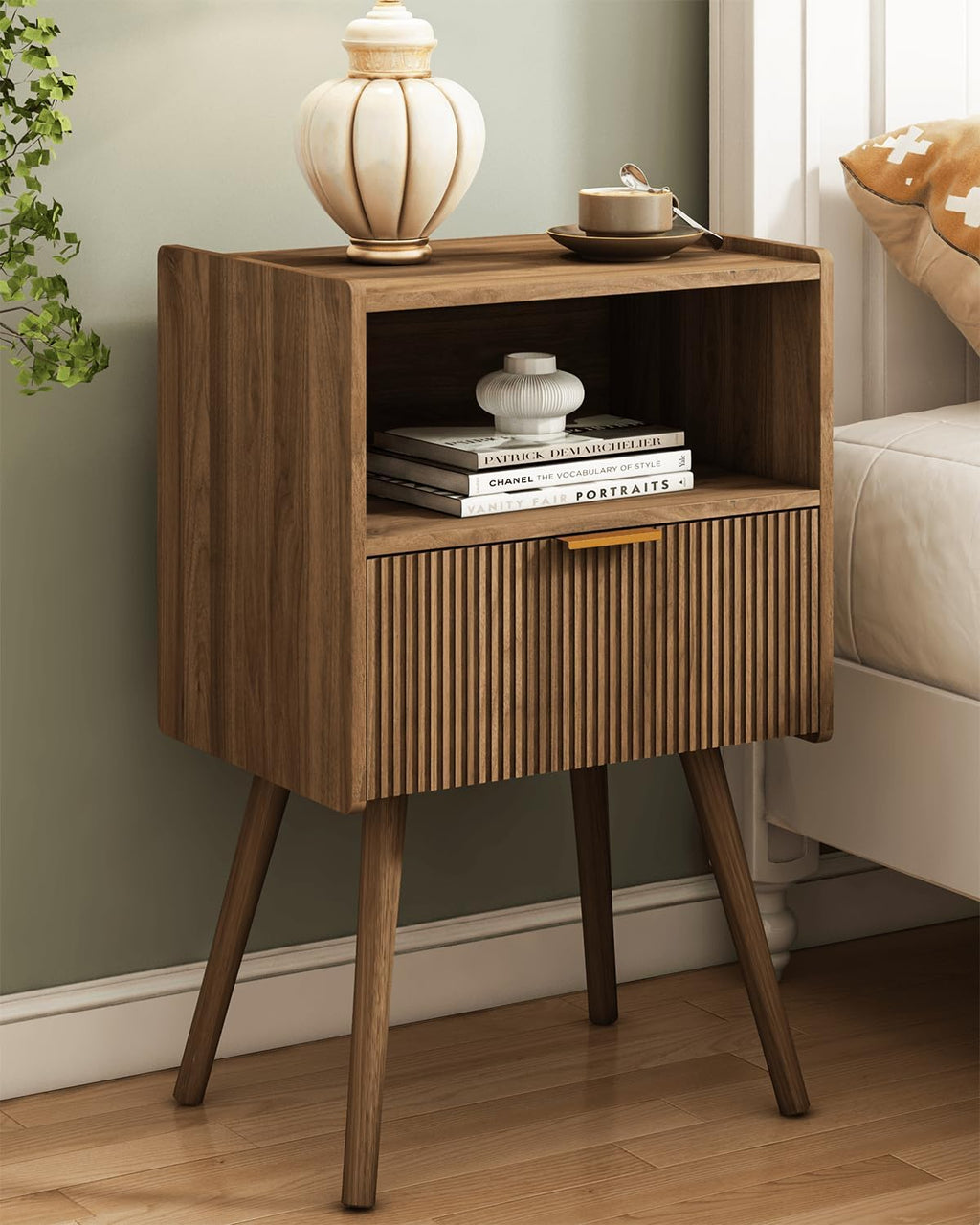 Modern Nightstand with Drawer & Open Shelf