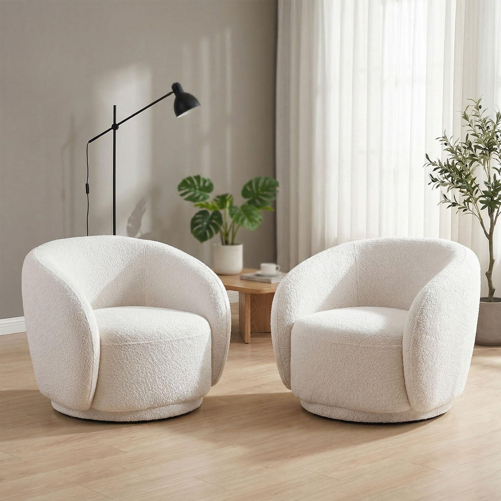 Oversized Boucle Accent Chair, Cream White Sherpa Wingback Chair