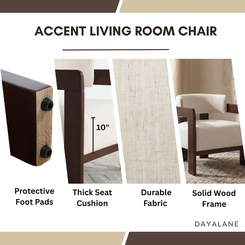 Beige Linen Accent Chairs Set of 2, Upholstered Barrel Living room Chairs