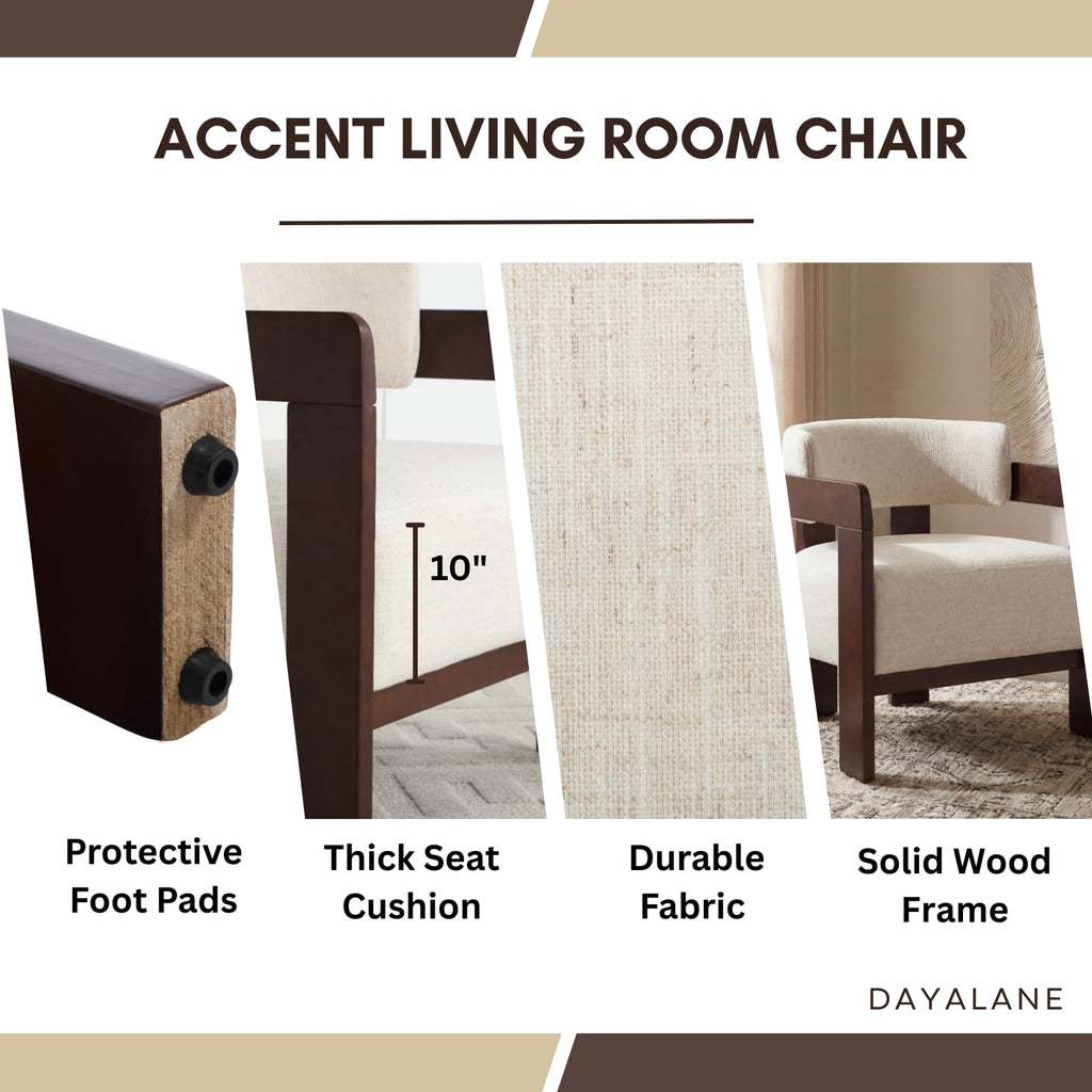 Beige Linen Accent Chairs Set of 2, Upholstered Barrel Living room Chairs