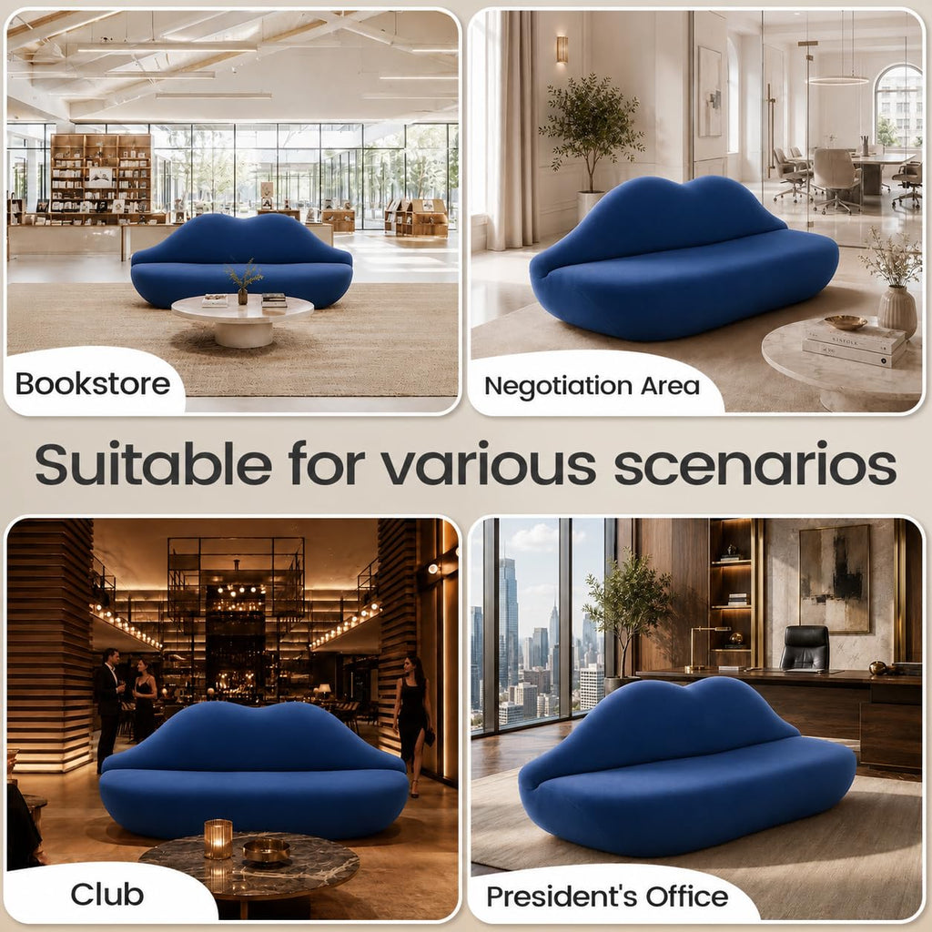 Lip-Shaped Sculptural Sofa, Modern Artistic Statement Couch, Unique Curved Accent Seating for Home and Commercial Spaces.(White，78.74inches)