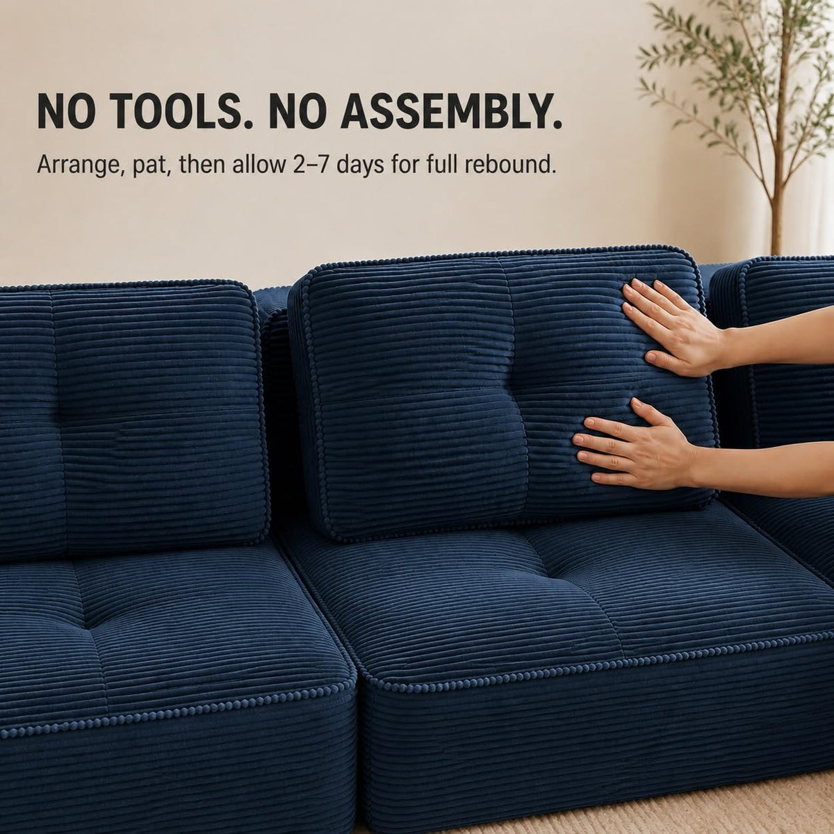 Camel Couch, Corduroy Couch, Boneless Modular Sectional Sofa Set, 5-Seat, Oversized