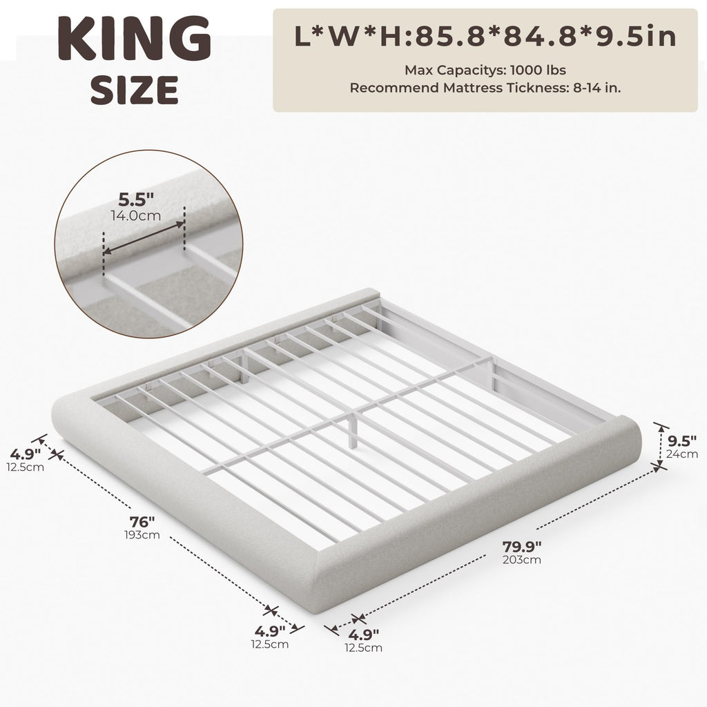 RECCI AirFrame Half-Moon Upholstered King Platform Bed Frame