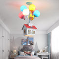 Kids House Shape Ceiling Light Colorful Balloon Wood Chandelier Cartoon House Shape with Acrylic lampshade Sputnik Ceiling Light for Girls Boys Kid's Bedroom (D16.5*H22.8IN (6 Light))