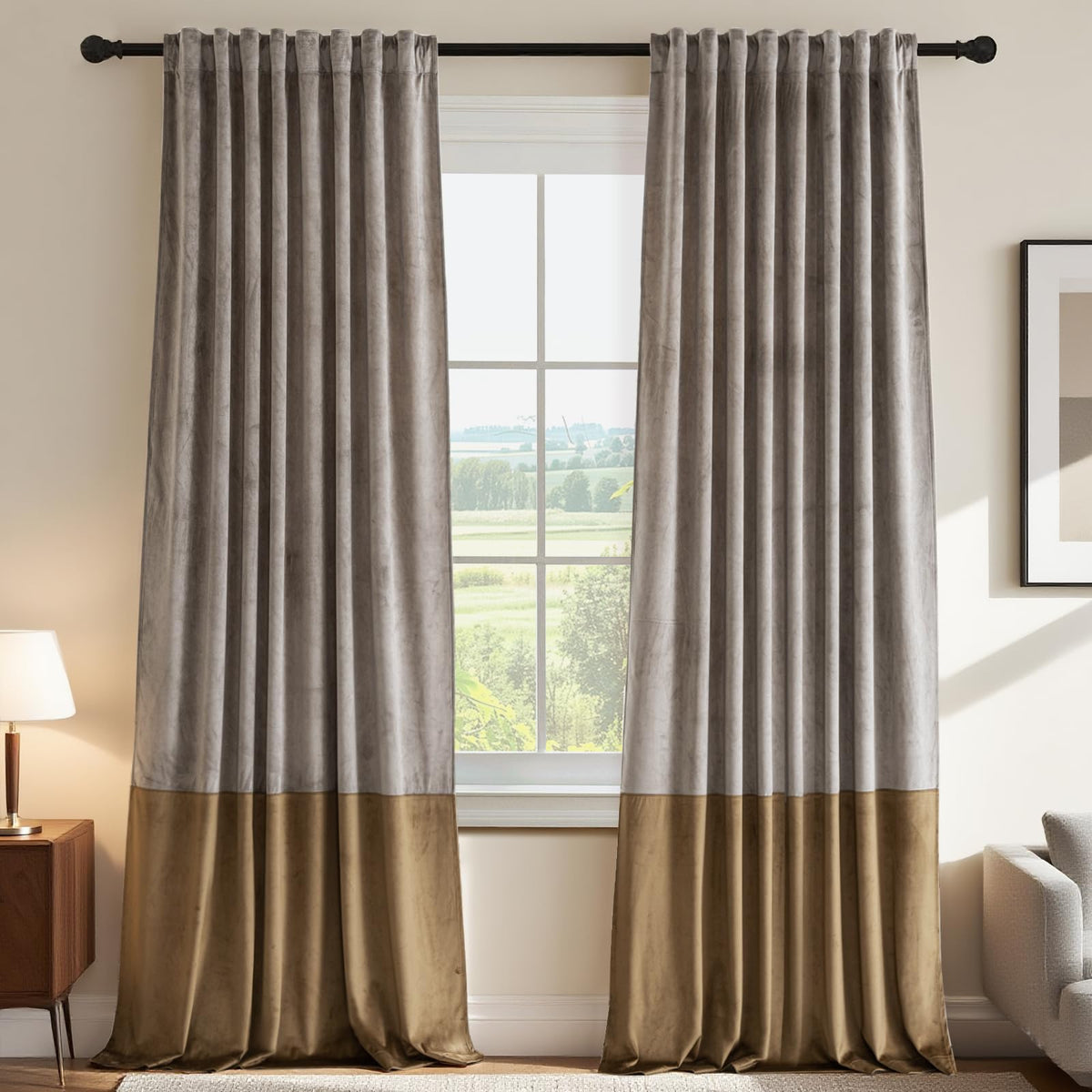 Velvet Color-Block Curtain Set