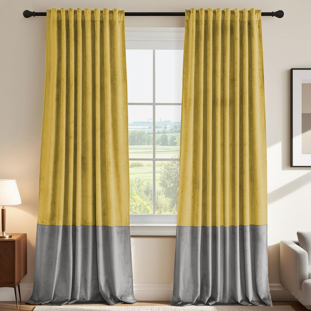Velvet Color-Block Curtain Set