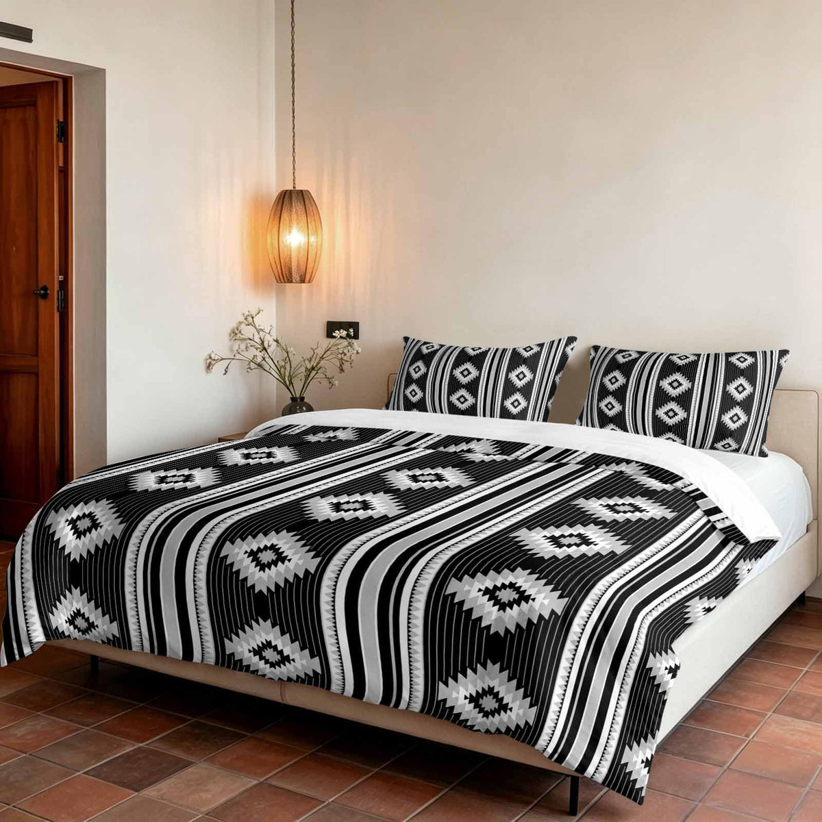 3 Pieces Duvet Cover Queen Bedding Sets Western Ethnic Brown Geometric Luxury Soft