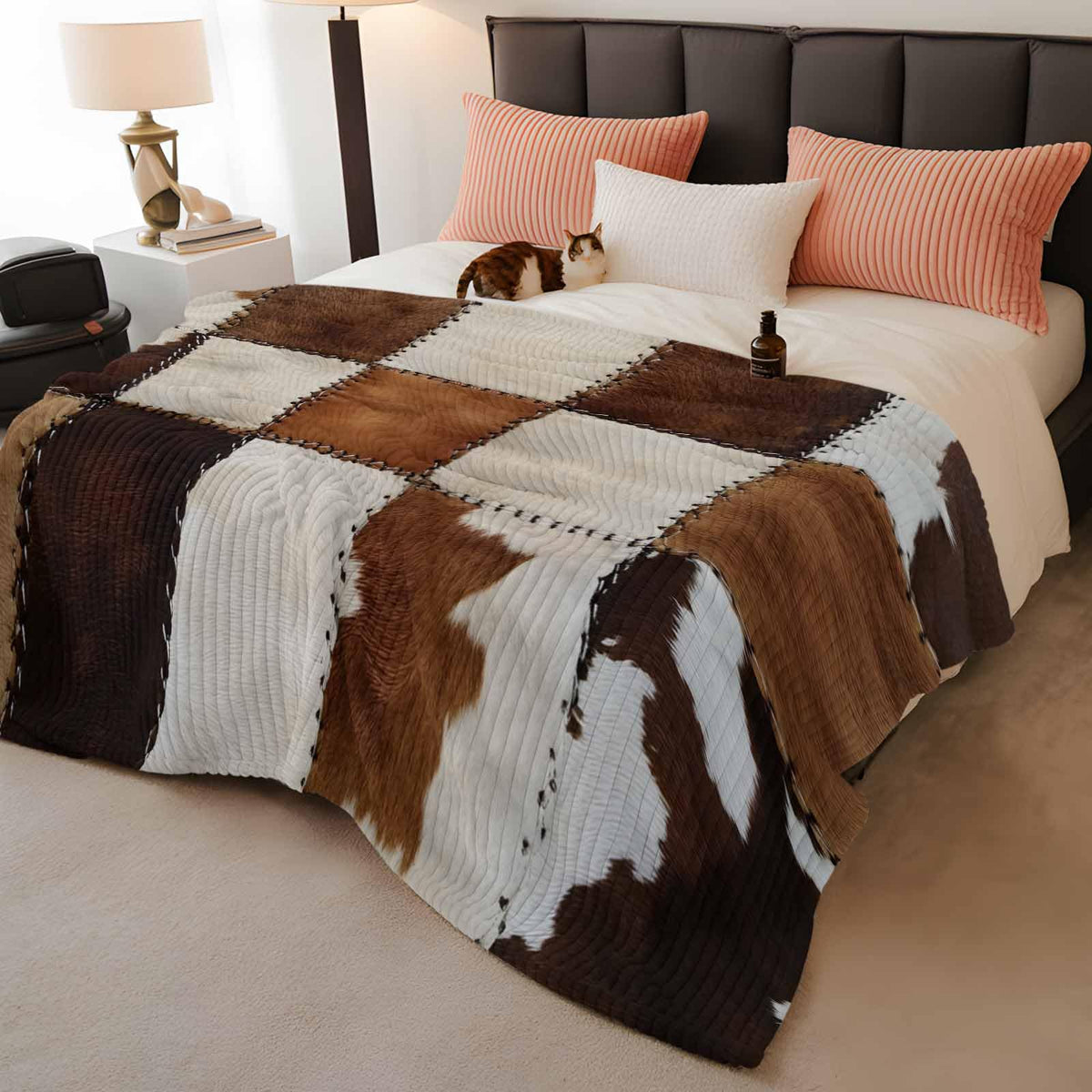 Cowhide-Inspired Flannel Throw Blanket