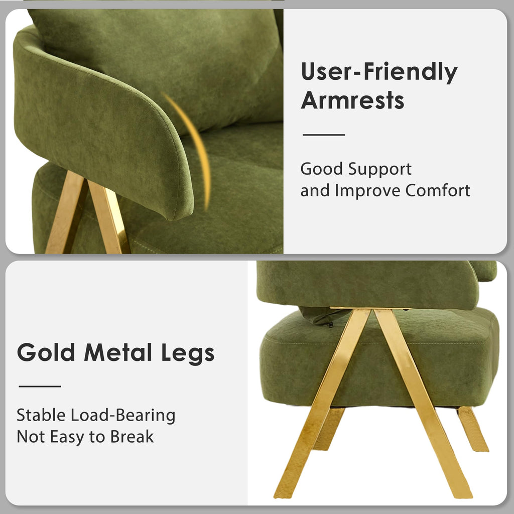 Modern Black Gold Velvet Accent Chairs Set 2, Barrel Armchairs Living Room