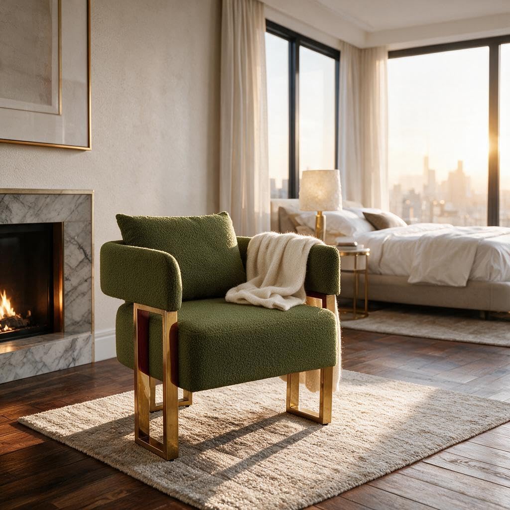 Upholstered Barrel Accent Chairs with Gold Legs – Set of 2