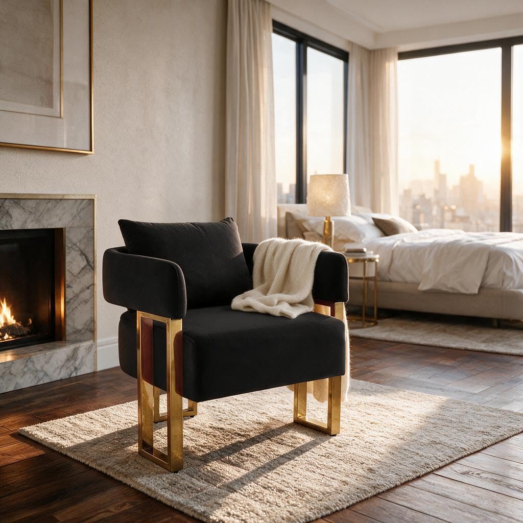 Upholstered Barrel Accent Chairs with Gold Legs – Set of 2