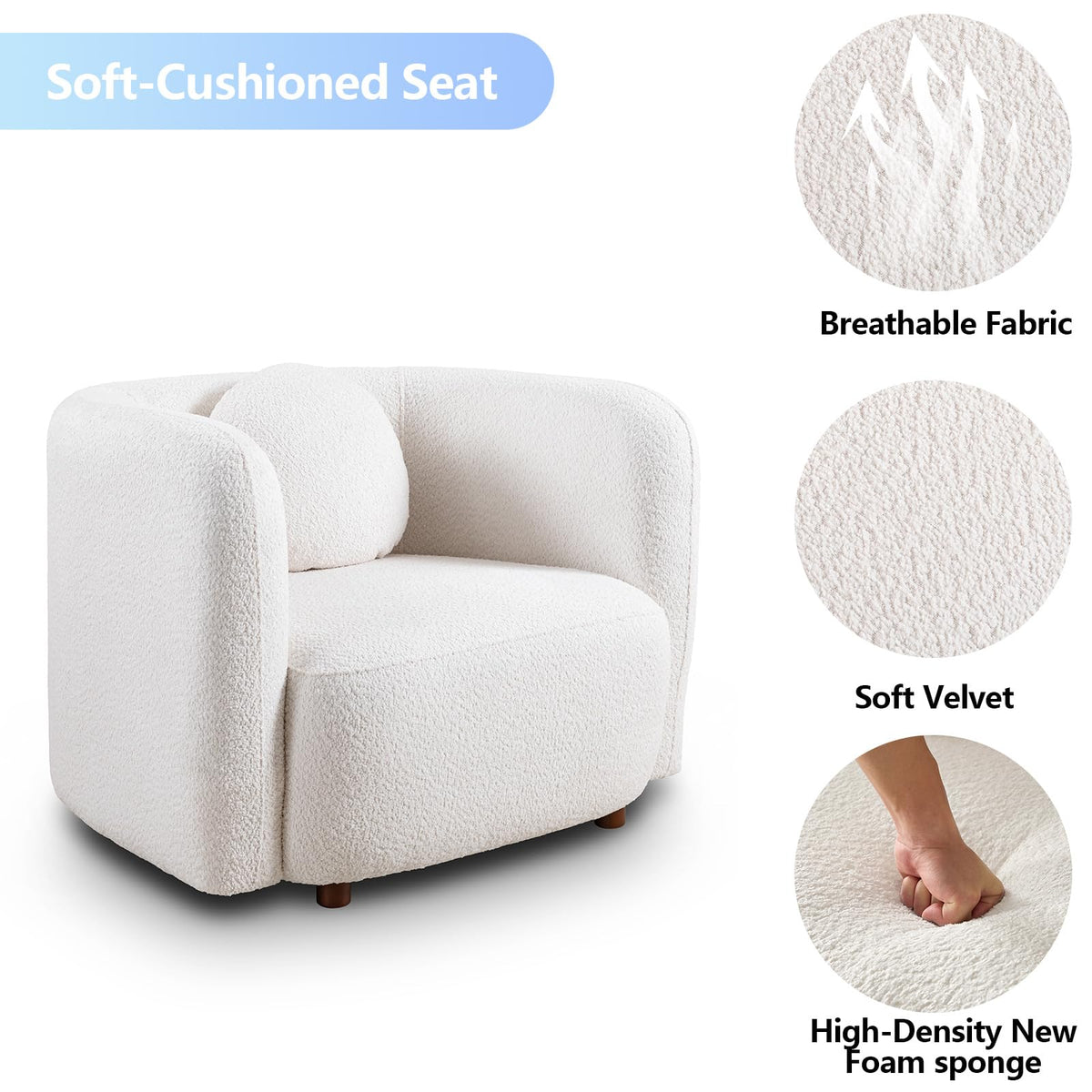 Oversized Boucle Accent Chair, Cream White Sherpa Wingback Chair