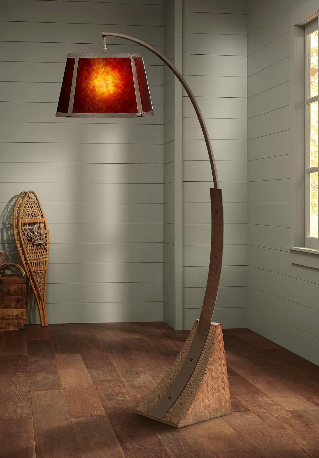 Oak River Dark Rust and Amber Mica Arc 66 1/2" Tall Floor Lamp USB Dimmer
