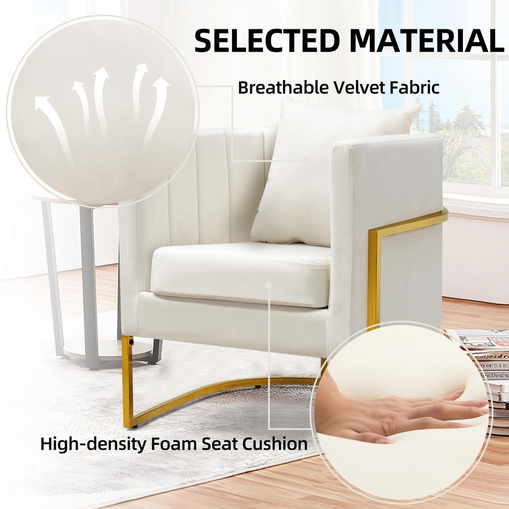 Velvet Barrel Accent Chair with Pillow