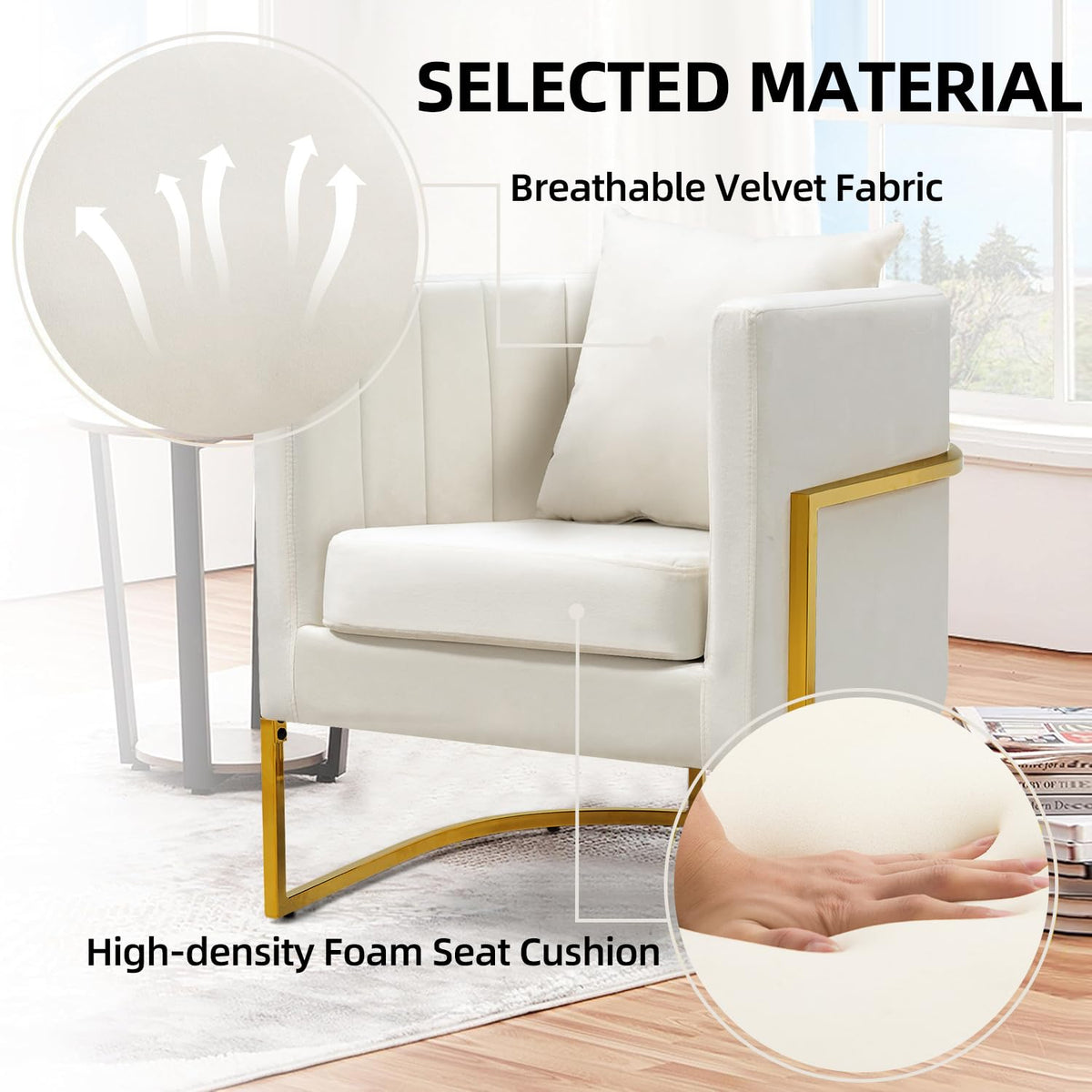 Velvet Barrel Accent Chair with Pillow