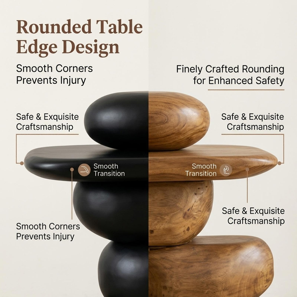 Entryway Console Table, Solid Wood, Cobblestone Round