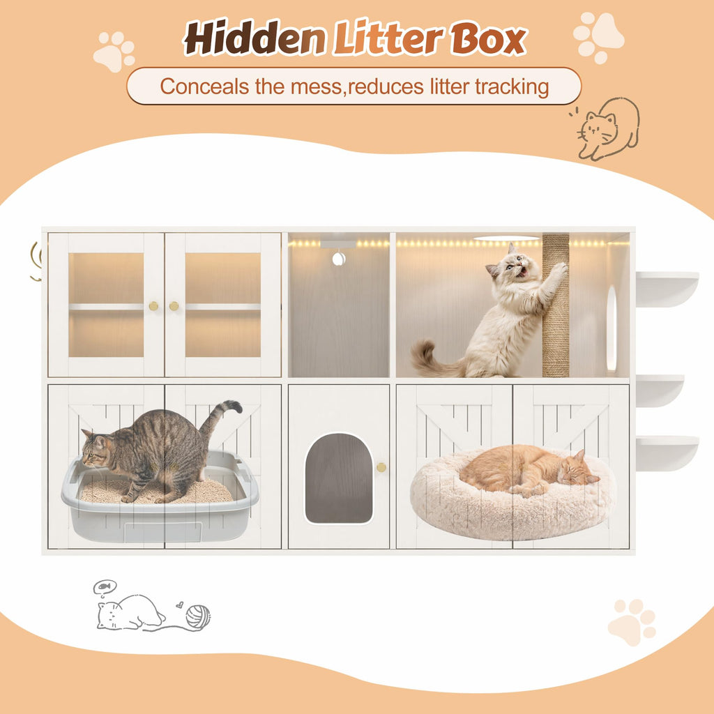 39.4 Inch 3-Tier Hidden Litter Box Furniture, Black/Brown