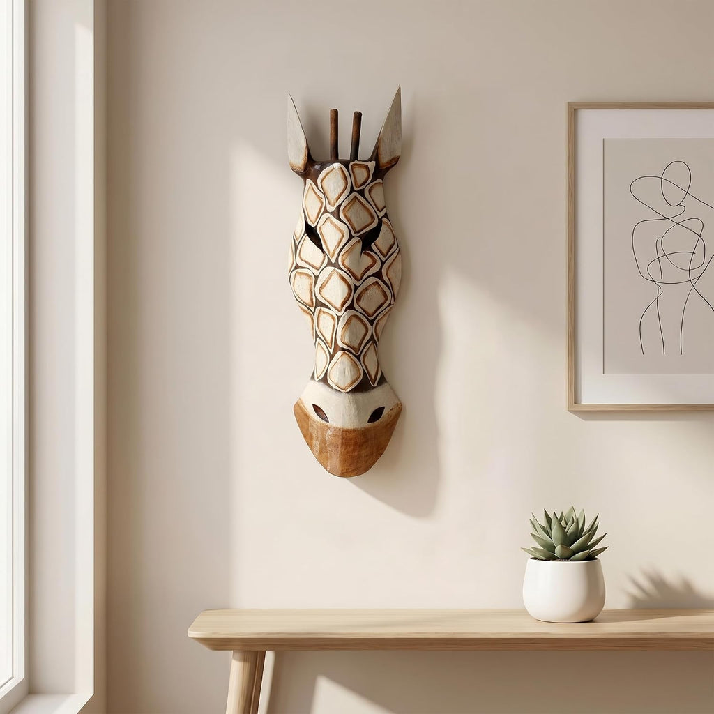 G6 Collection 20" African Wooden Tribal Giraffe Mask Hand Carved Wall Plaque