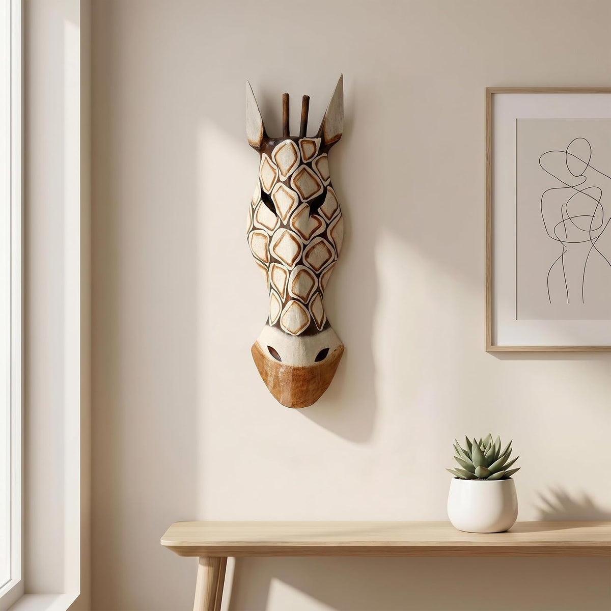 G6 Collection 20" African Wooden Tribal Giraffe Mask Hand Carved Wall Plaque