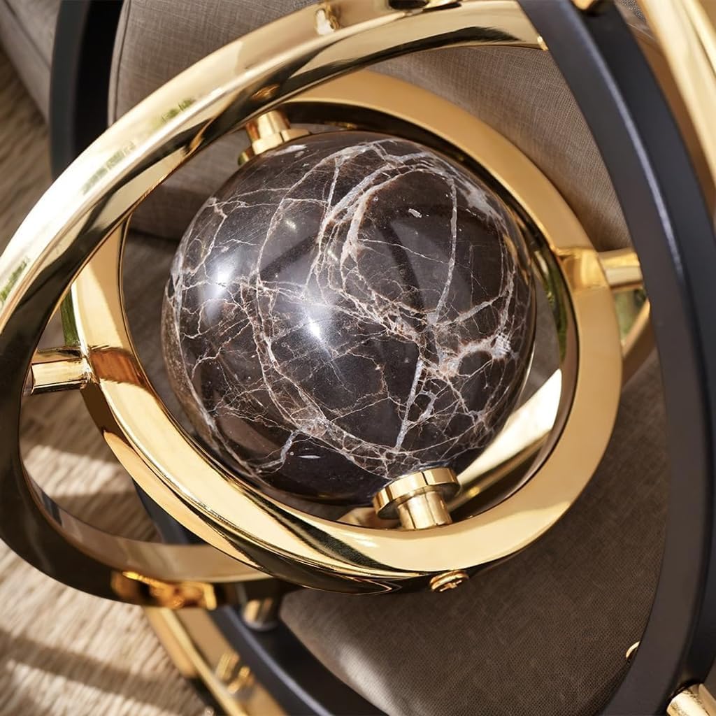 Abstract Metal Globe Sculpture Decor, Modern Black and Gold
