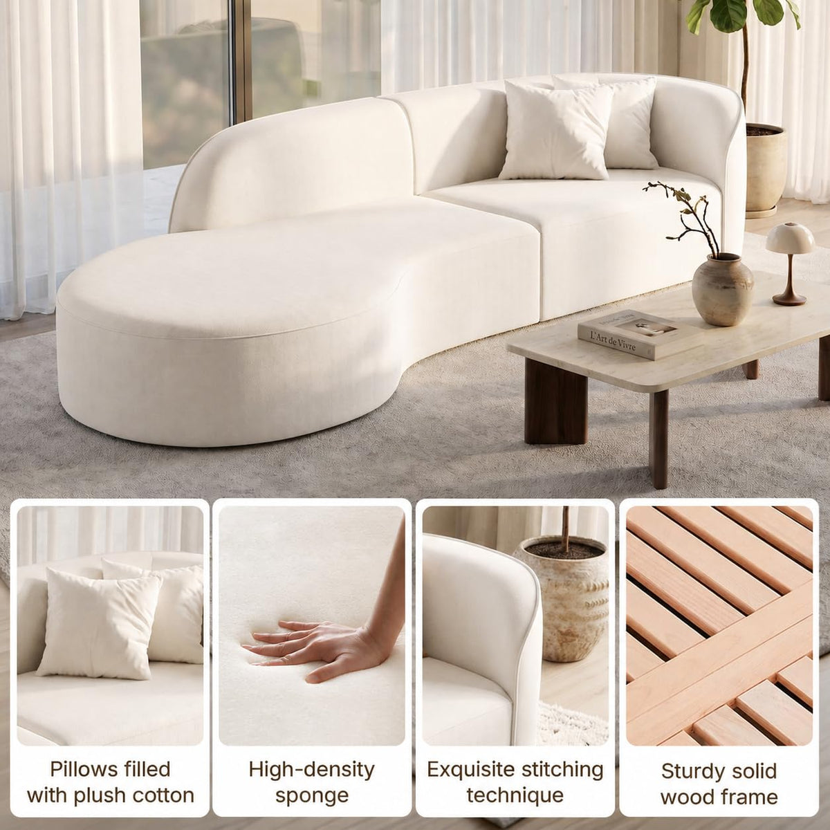 110 Inch Sectional Sofa with Deep Seat Right