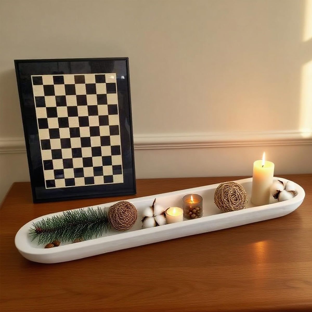 Hand-Carved Wooden Dough Bowl Centerpiece