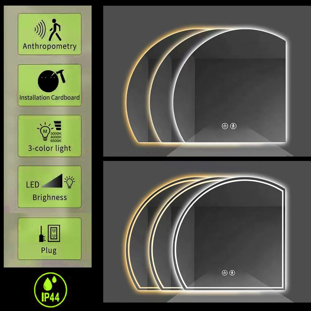 Half-Round LED Vanity Mirror with Motion Sensor