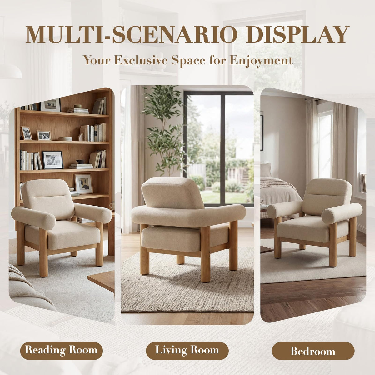 HNY Mid-Century Boucle Barrel Chair, Beige
