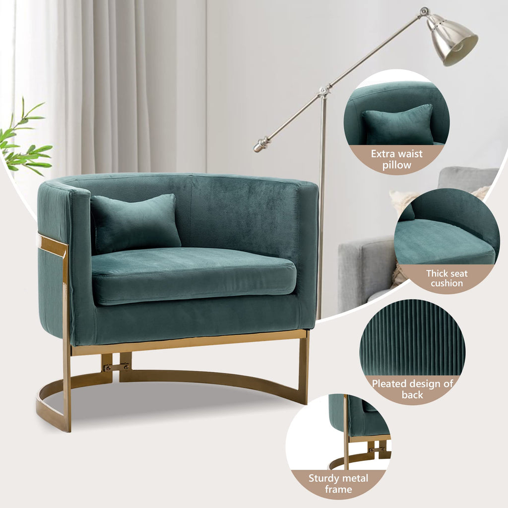 Velvet Accent Chair Ivory Modern Barrel Chair with Gold Legs