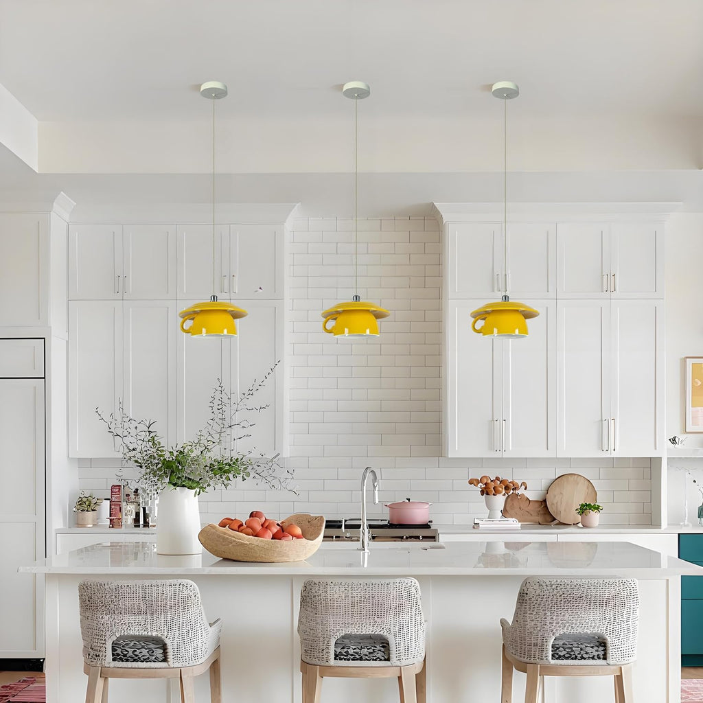 Pendant Light Fixtures Ceramic Coffee Cup Shape Lampshade Pendant Lighting for Kitchen Island 5.7in Modern Ceiling Hanging Lights Nordic Island Light for Counter, Bar, Hallway