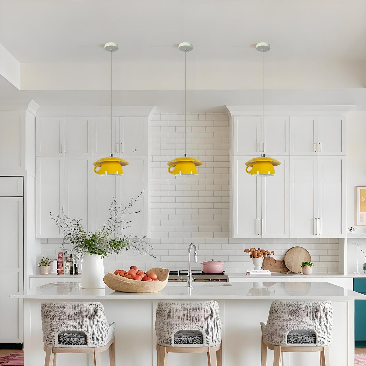 Pendant Light Fixtures Ceramic Coffee Cup Shape Lampshade Pendant Lighting for Kitchen Island 5.7in Modern Ceiling Hanging Lights Nordic Island Light for Counter, Bar, Hallway