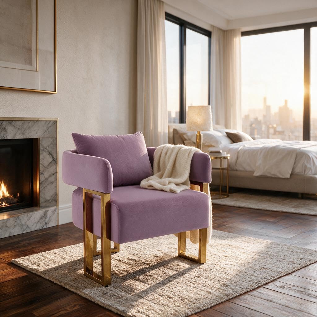 Upholstered Barrel Accent Chairs with Gold Legs – Set of 2