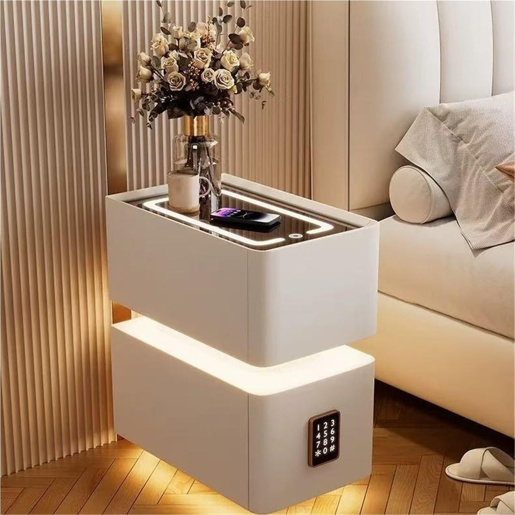 LED Smart Nightstand with 2 Drawers, Side Table, Modern Floating Nightstand for Bedroom and Living Room, Gray, 11.8"x15.7"x18.9"