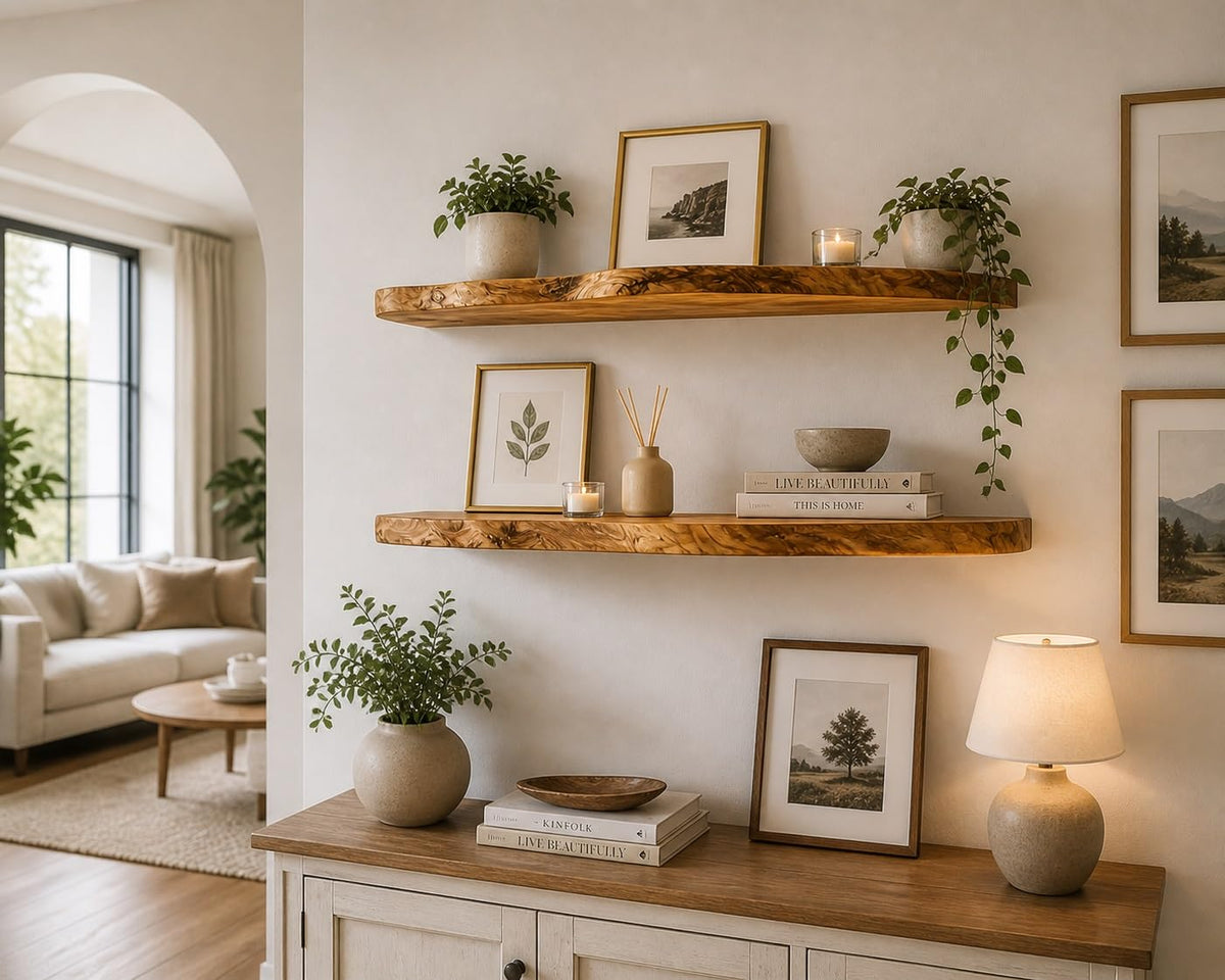 Solid Wood Live-Edge Floating Shelf