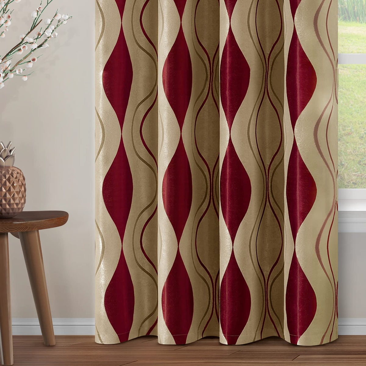 Wave Jacquard Grommet Curtains, Set of Two