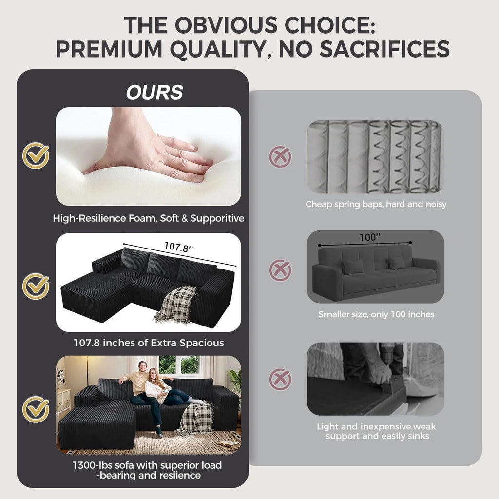 106" Modular Corduroy Cloud Sectional Sofa