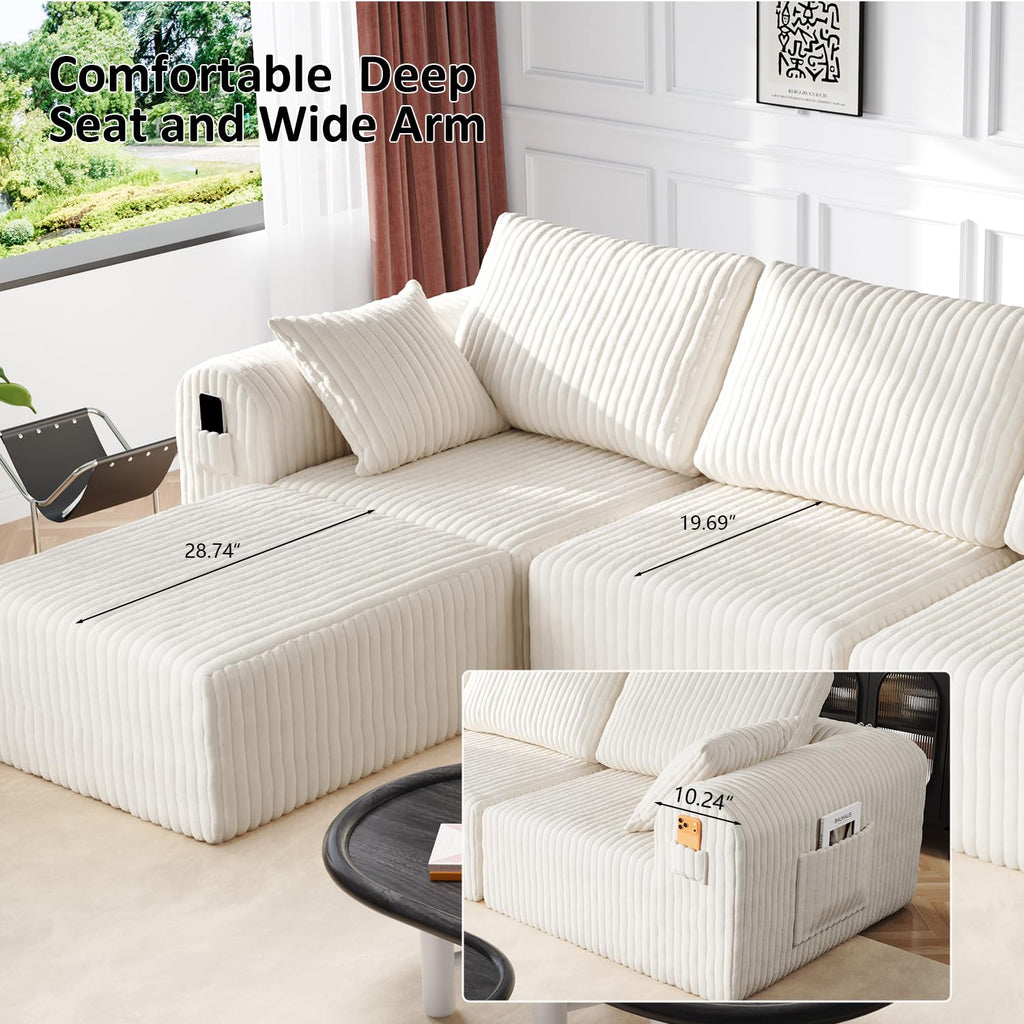 106" Modular Corduroy Cloud Sectional Sofa