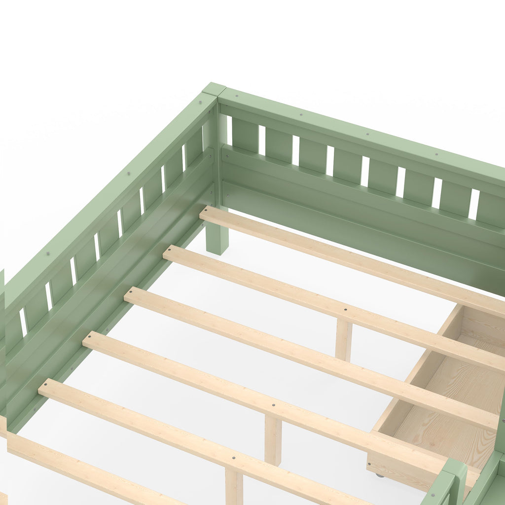 Montessori Bed with Stairs, Bookshelf & Storage Drawers