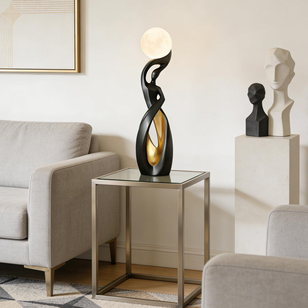 Modern Floor Lamp, Black Floor Lamps, Bedside Lamp with 3D Moon Lights